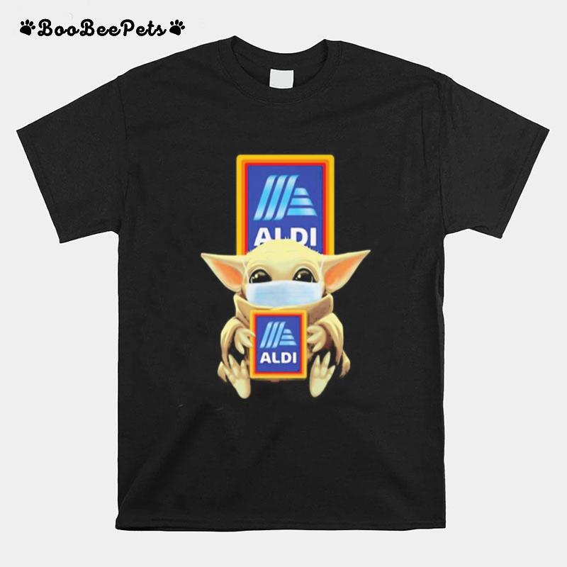 Star Wars Baby Yoda Mask Hug Aldi Logo T-Shirt