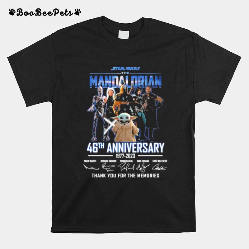 Star Wars The Mandalorian 46Th Anniversary 1977 2023 Thank You For The Memories Signatures T-Shirt