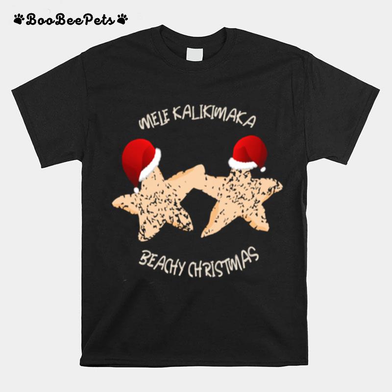 Starfish With Santa Hat Mele Kalikimaka Beachy Christmas T-Shirt