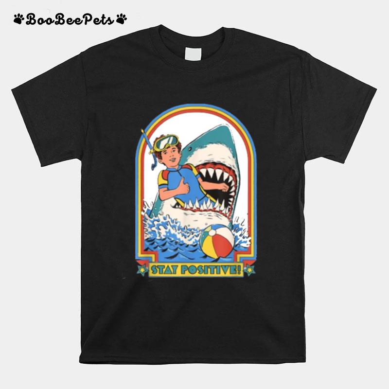 Stay Positive Shark Attack Vintage Retro T-Shirt