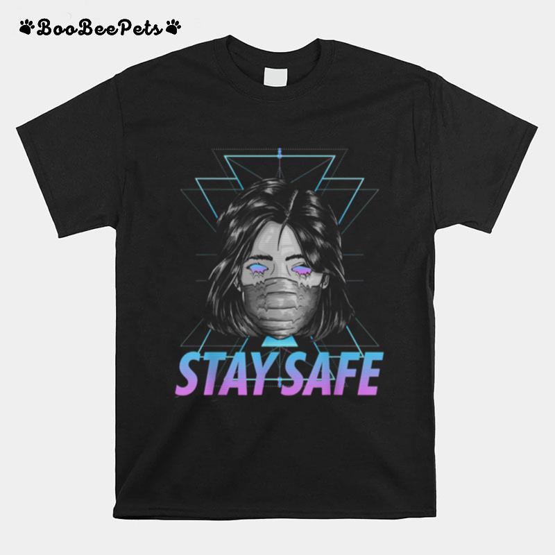 Stay Safe Mask Girl Grunge Glitch Art Aesthetic Sad Girl T-Shirt