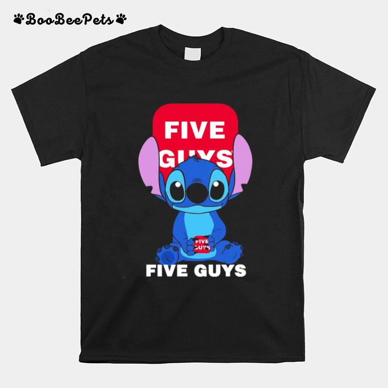 Stitch Holding Five Guys Sign Nice T-Shirt