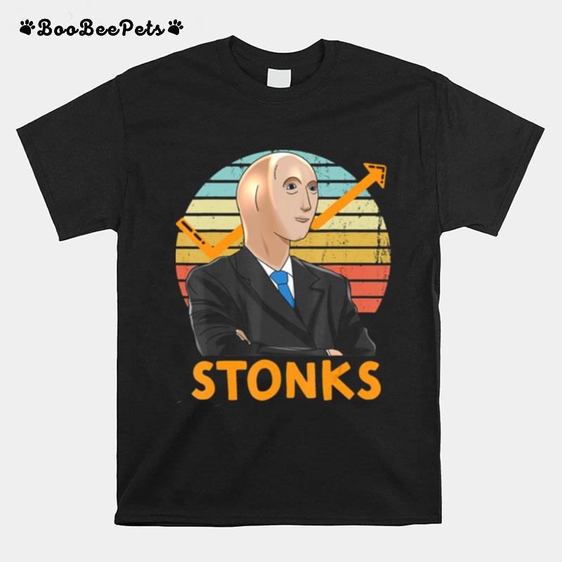 Stonks Guy Dank Meme Stock Broker Stonks Guy Dank Meme Vintage Retro T-Shirt