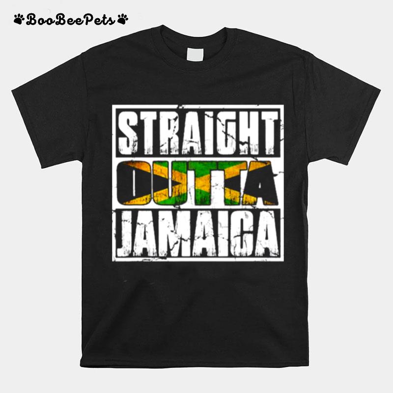 Straight Outta Jamaica Jamaican Flag T-Shirt