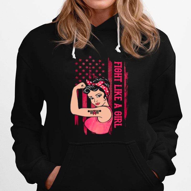 Strong Girl Fight Like A Girl American Flag With Cancer Awareness Hoodie