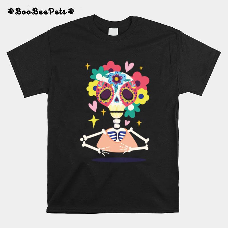 Sugar Flower Skeleton Day Dead Dia De Muertos T-Shirt