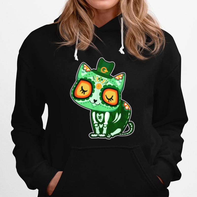 Sugar Skull Cat St Patricks Day Of Dead Hoodie