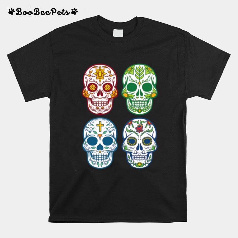 Sugar Skull Color Day Of Dead Dia De Muertos T-Shirt