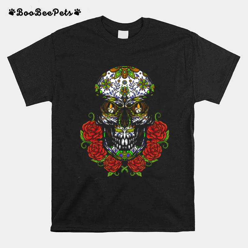 Sugar Skull In Flower Day Of Dead Dia De Muertos T-Shirt