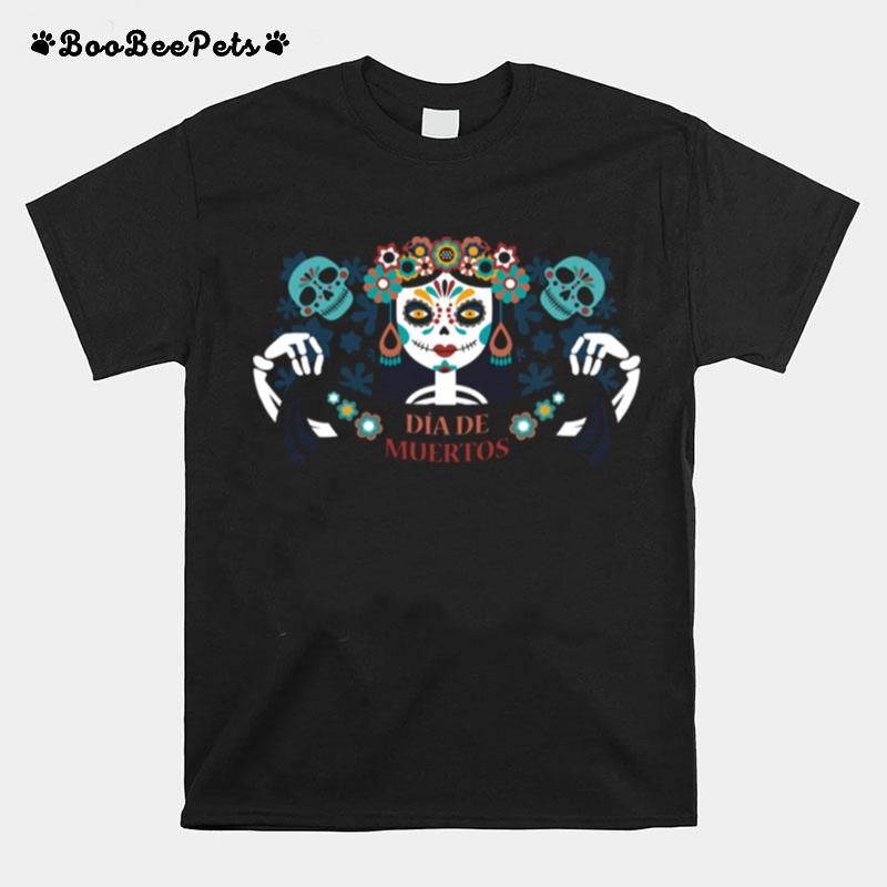 Sugar Skull Skeleton Girl Dia De Los Muertos Halloween T-Shirt