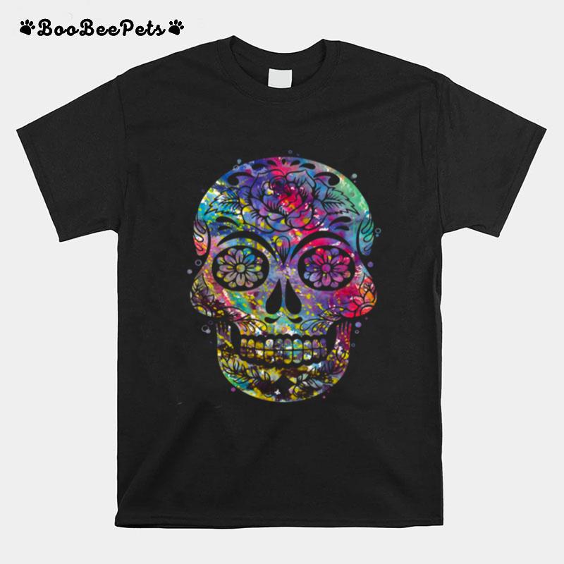 Sugar Skull Watercolor Day Of The Dead Dia De Muertos T-Shirt