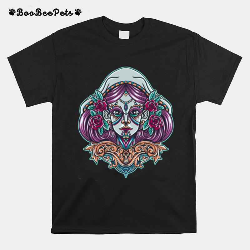 Sugar Skull Woman Day Dead Dia De Muertos Mexican Holiday T-Shirt