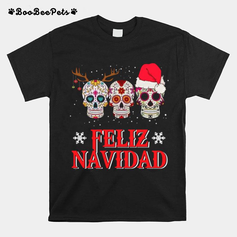 Sugar Skulls Reindeer Santa Feliz Navidad Christmas T-Shirt
