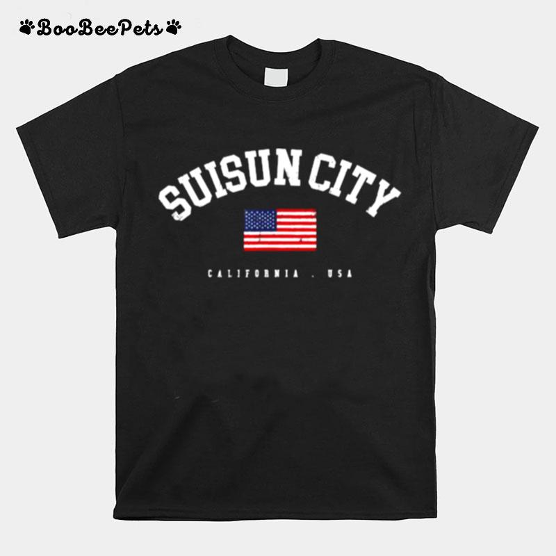 Suisun City Ca Retro American Flag Usa City Name T-Shirt