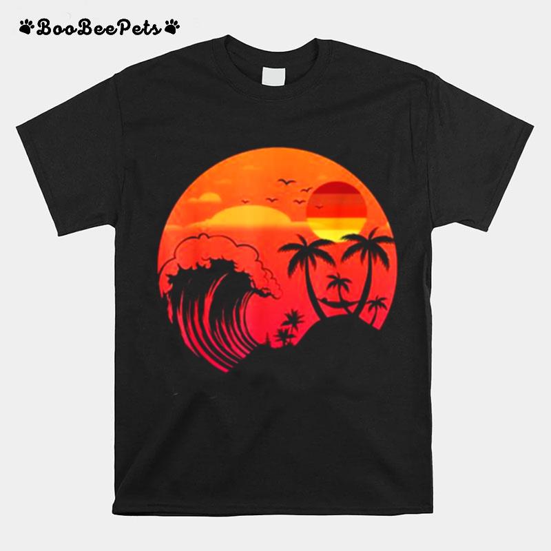 Summer Ocean Palm Trees Retro Vintage Beach Surf Sunset T-Shirt