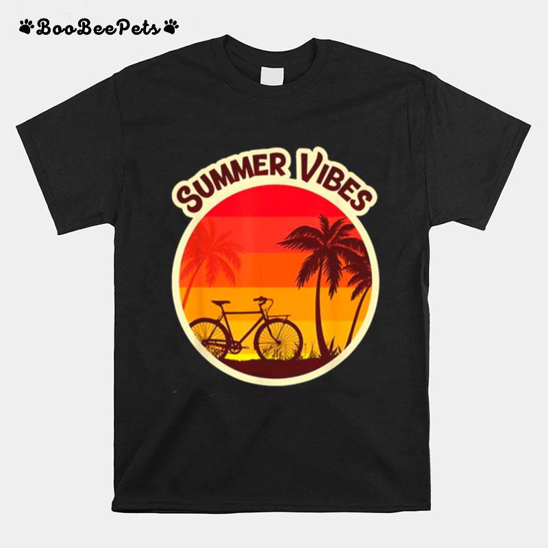Summer Vibes Beach Sunset Bicycle And Palm Tree T-Shirt