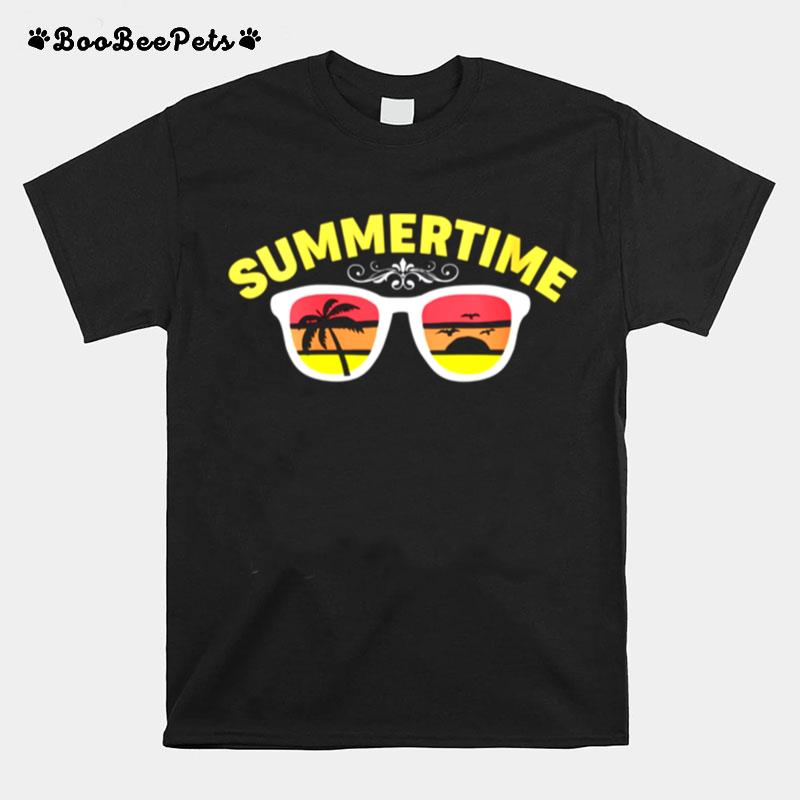 Summertime Fun Sunglasses Beach Palm Trees Ocean Lake T-Shirt