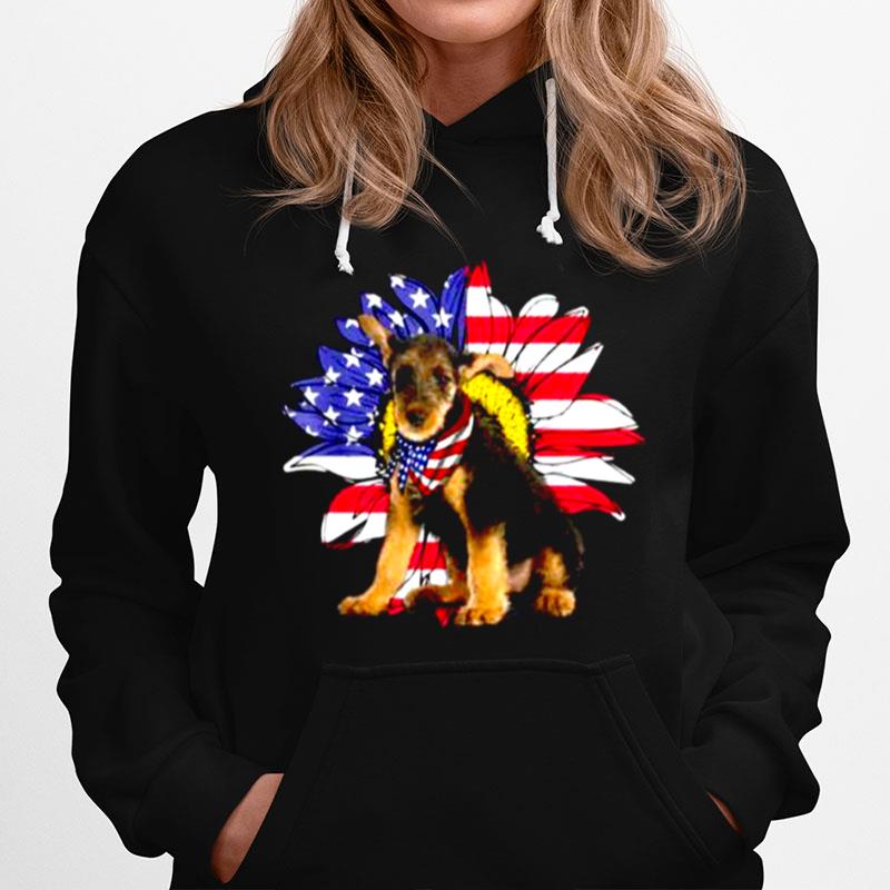 Sunflower American Flag Airedale Terrier Dog Lovers Owners Hoodie