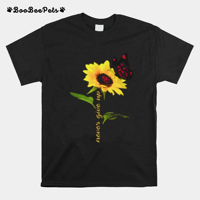 Sunflower And Butterfly Kansas City Chiefs Football Never Give Up T-Shirt