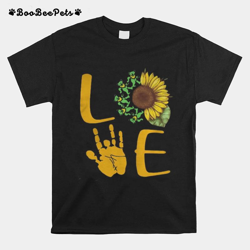 Sunflower Bear Skeleton Hand Love T-Shirt