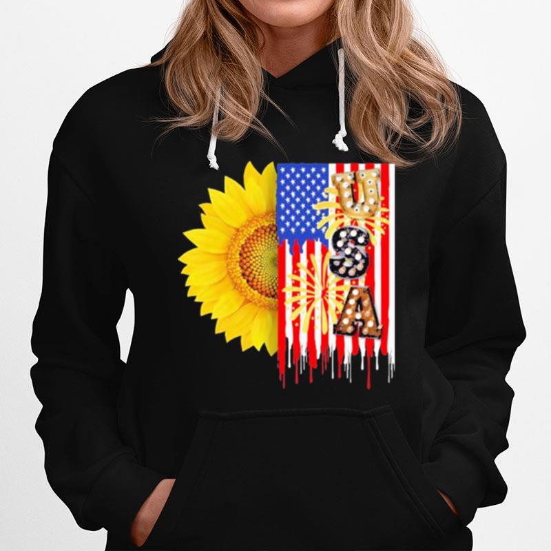 Sunflower Usa American Flag 4Th Of July Hoodie