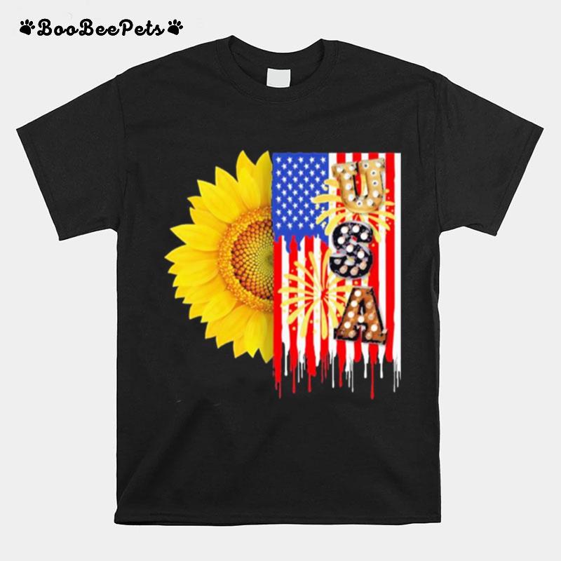 Sunflower Usa American Flag 4Th Of July T-Shirt