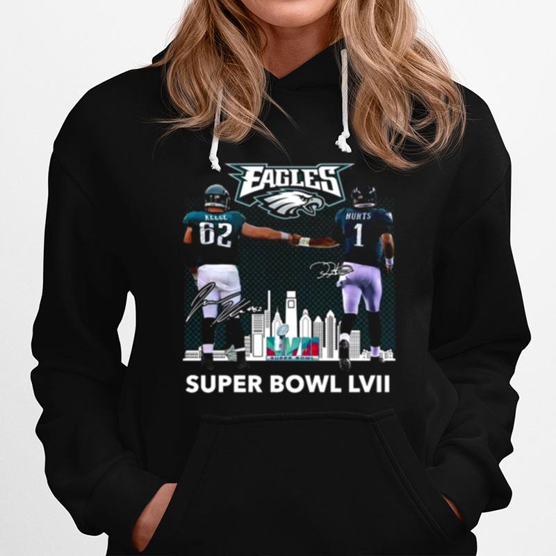 Super Bowl Lvii Jalen Hurts And Travis Kelce Philadelphia Eagles Skyline Signatures Hoodie
