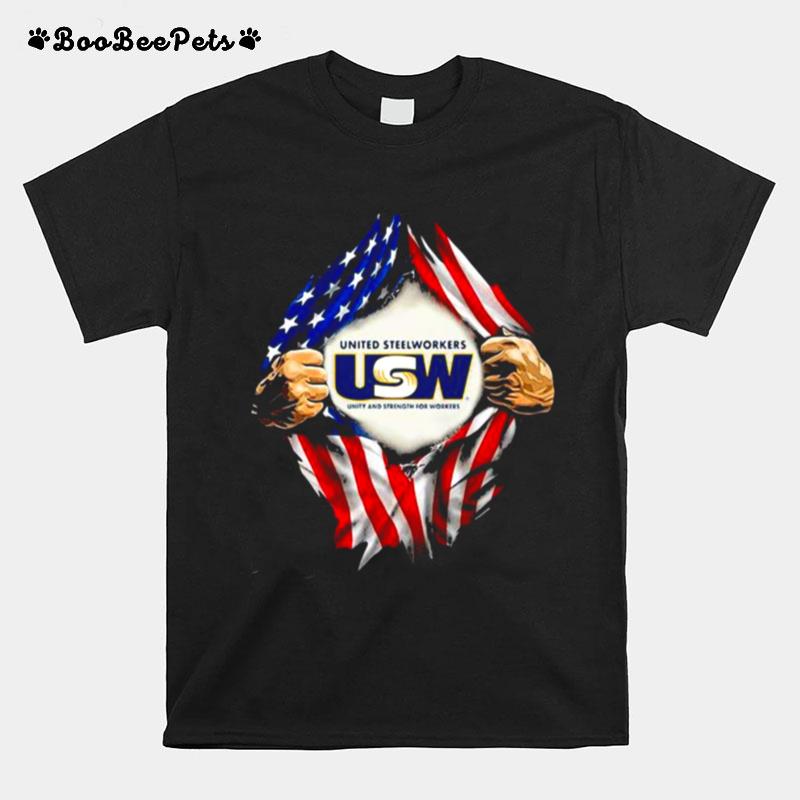 Superman United Steelworkers Unity And Strength For Workers American Flag T-Shirt