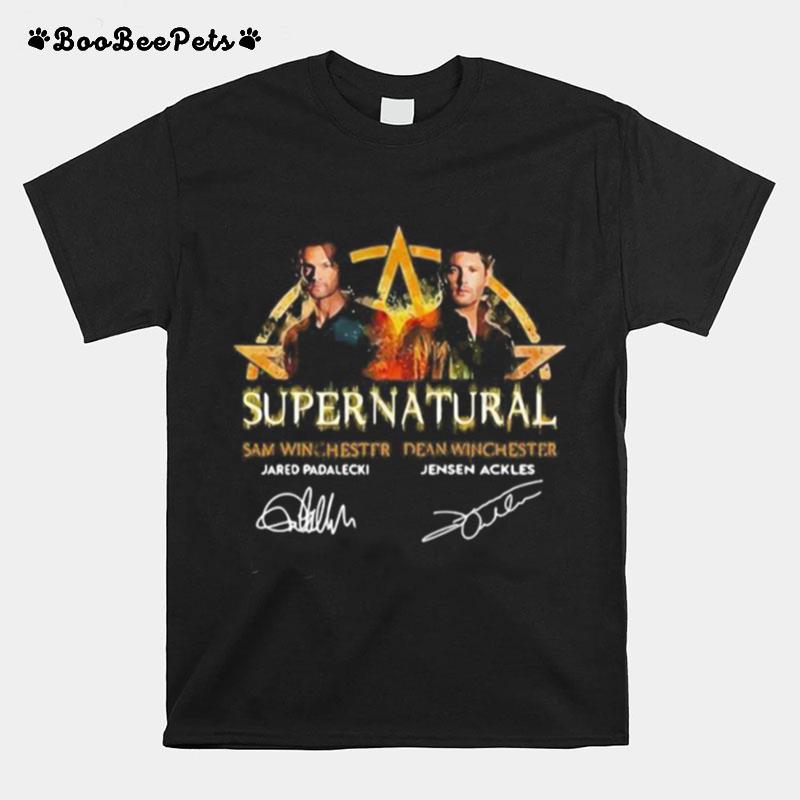 Supernatural Sam Winchester Dean Winchester Jared Padalecki Jensen Ackles Signatures T-Shirt