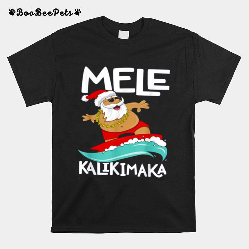 Surfing Santa Mele Kalikimaka Christmas Hawaii T-Shirt