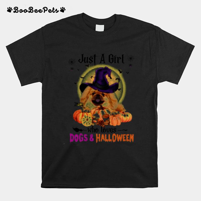 Tan Pekingese Just A Girl Who Loves Dogs And Halloween T-Shirt