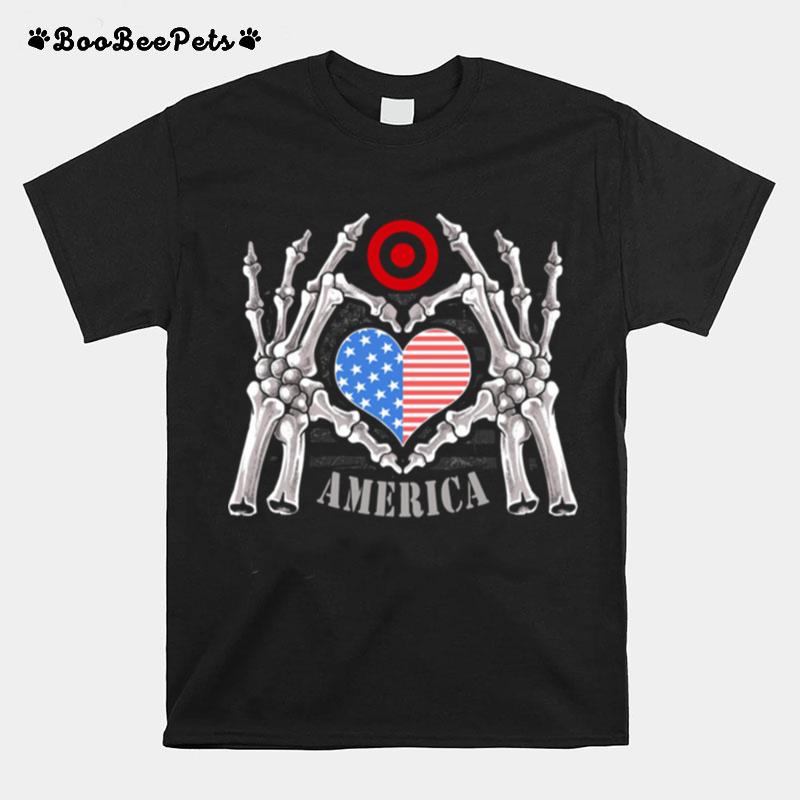 Target Logo America Usa Forever Skeleton Skull Bones Hand T-Shirt