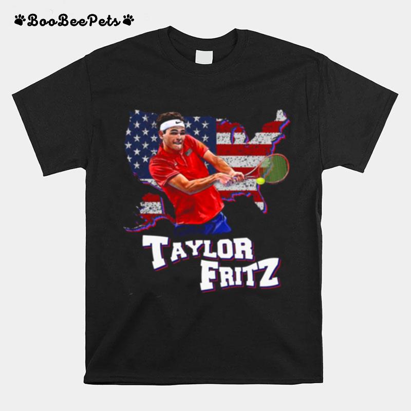 Taylor Fritz Backhand Us Tennis Us Map Retro T-Shirt