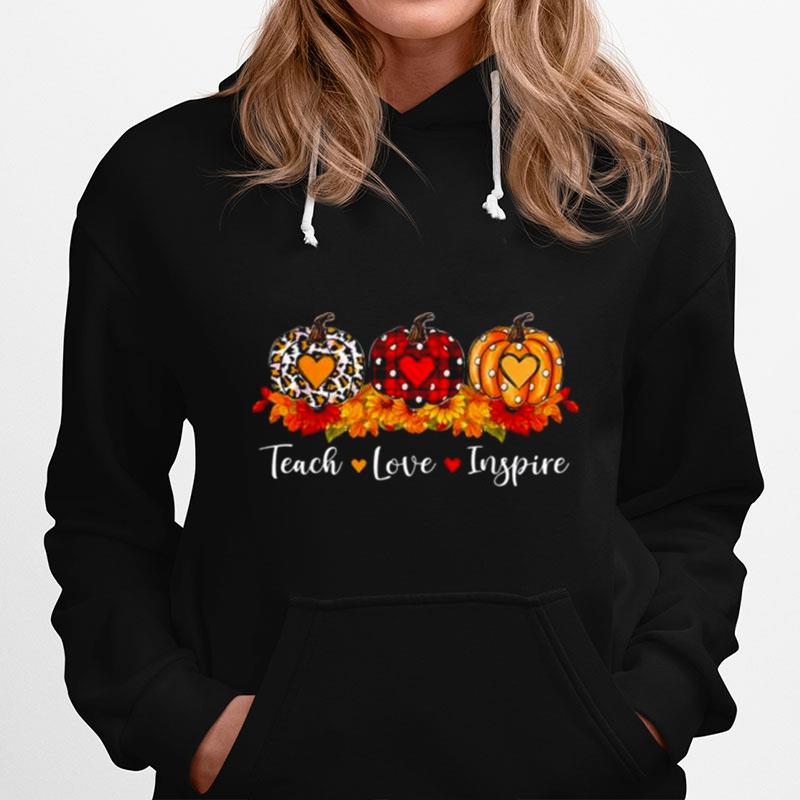 Teach Love Inspire Teacher Autumn Fall Leopard Plaid Pumpkin Hoodie