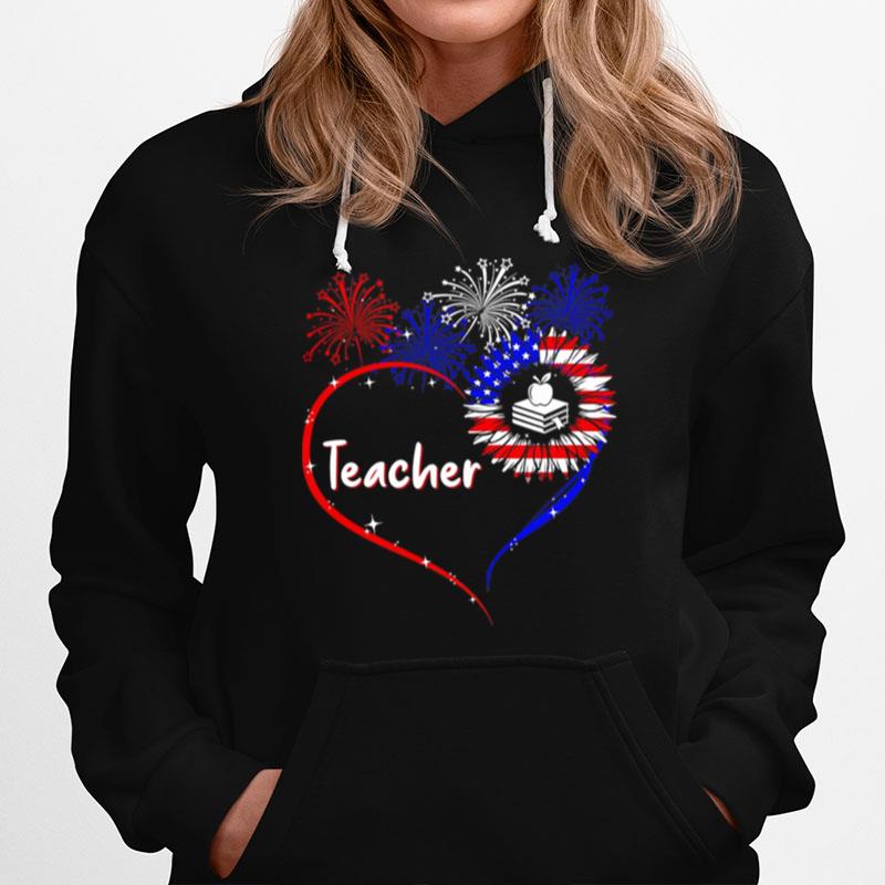 Teacher Heart Firework 4Th Of July Hoodie