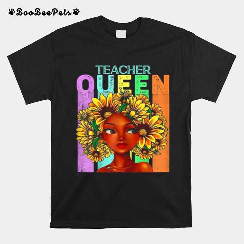 Teacher Queen Sunflower Black Girl T-Shirt