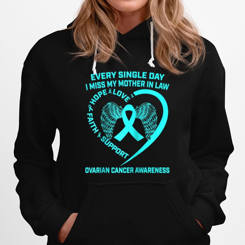 Teal Ribbon Heart In Memory Of Mother In Law Ovarian Cancer Hoodie