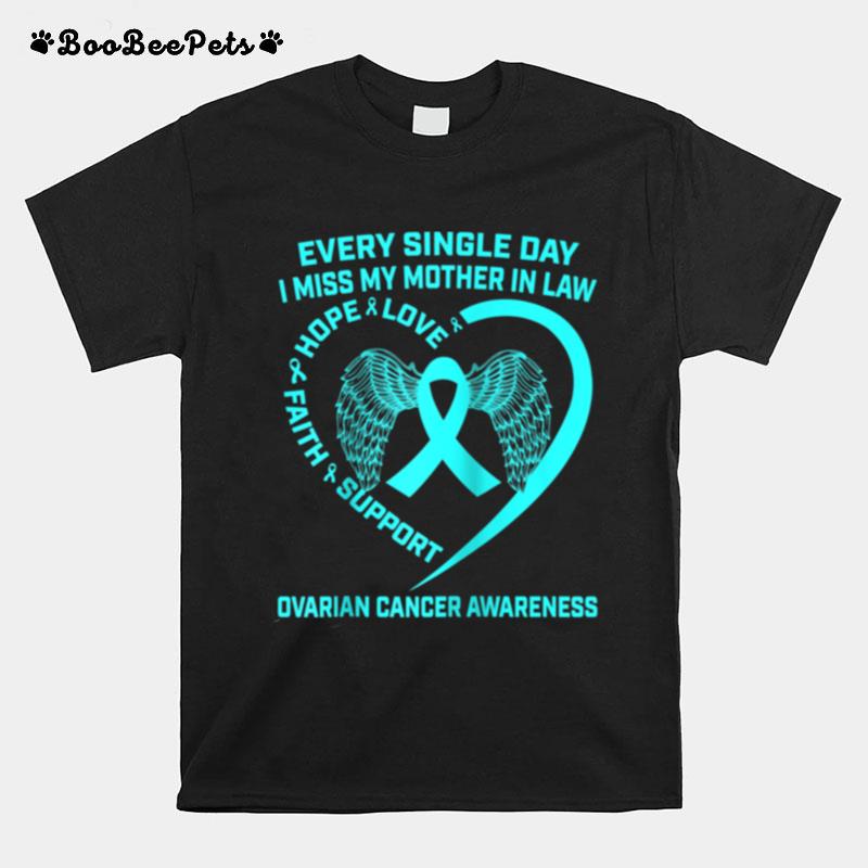 Teal Ribbon Heart In Memory Of Mother In Law Ovarian Cancer T-Shirt