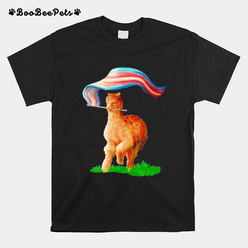 Tenacious Unicorn Ranch Llama Holding The Russia Flag T-Shirt