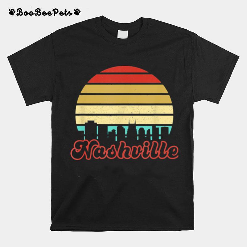 Tennessee City Skyline Art Vintage Retro Sunset Nashville T-Shirt