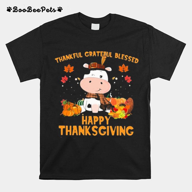 Thankful Grateful Blessed Cow Happy Thanksgiving T-Shirt