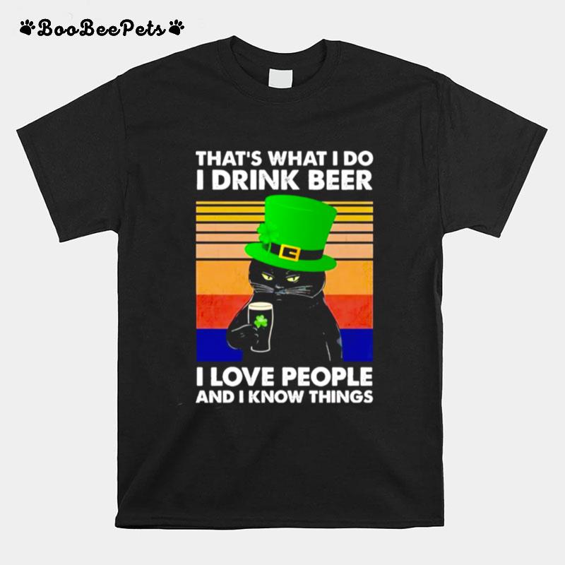 Thats What I Do I Drink Beer Black Cat St Patricks Day Vintage T-Shirt