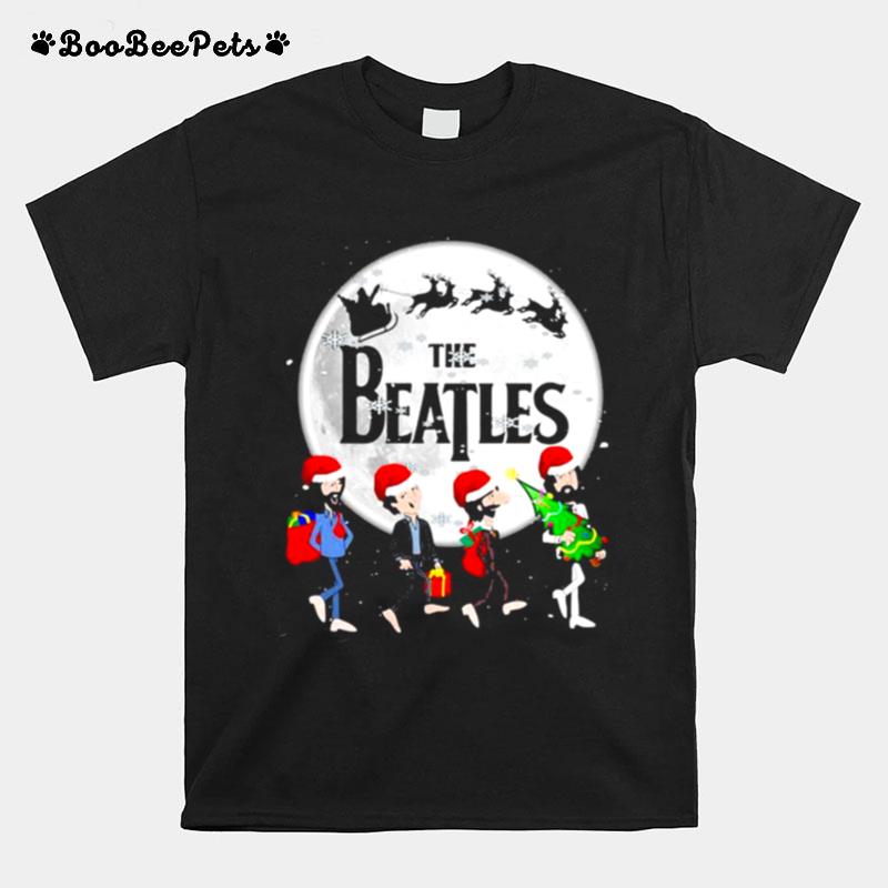 The Beatles Moon Santa Claus Riding Reindeer Merry Christmas T-Shirt