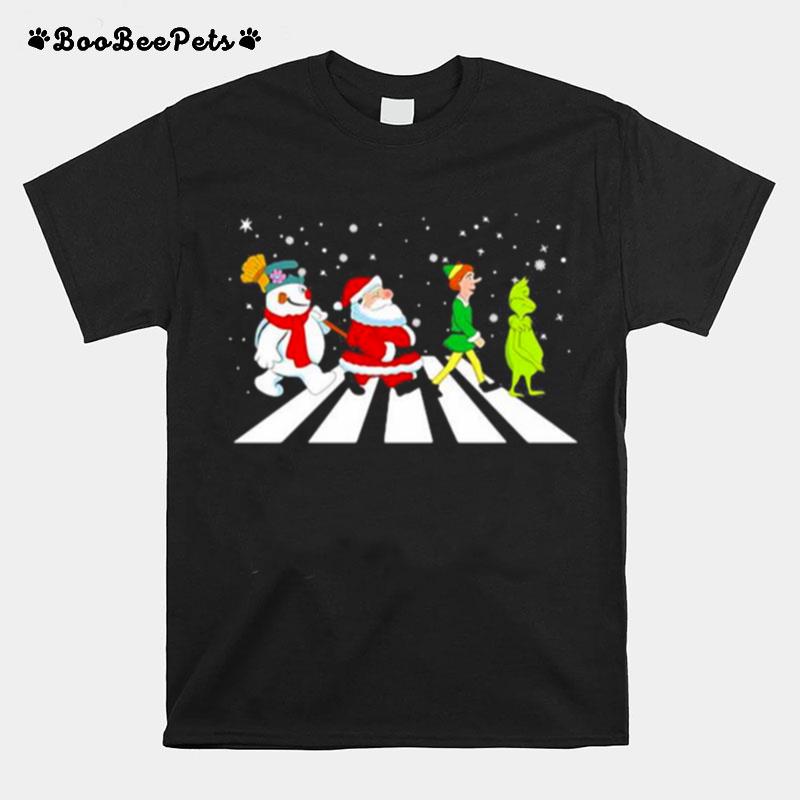 The Beatles Snowman Santa Elf And Grinch Abbey Road Christmas T-Shirt