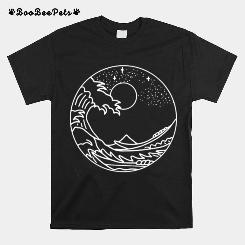 The Great Wave Off Kanagawa Minimal Line Art Nature Gift T-Shirt