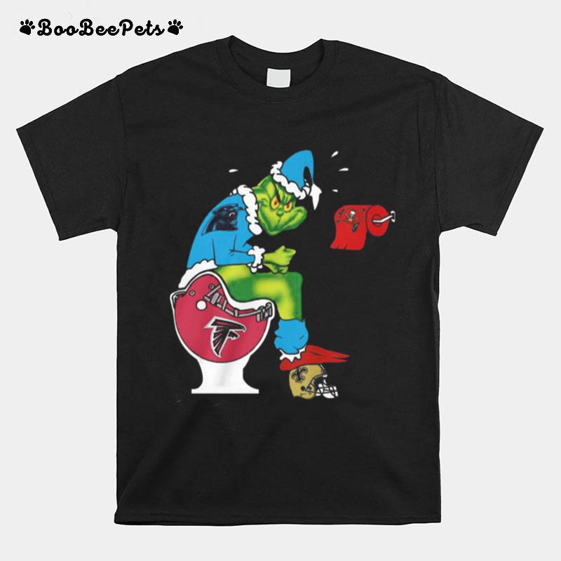 The Grinch Carolina Panthers Shit On Toilet Atlanta Falcons And Other Teams Christmas T-Shirt