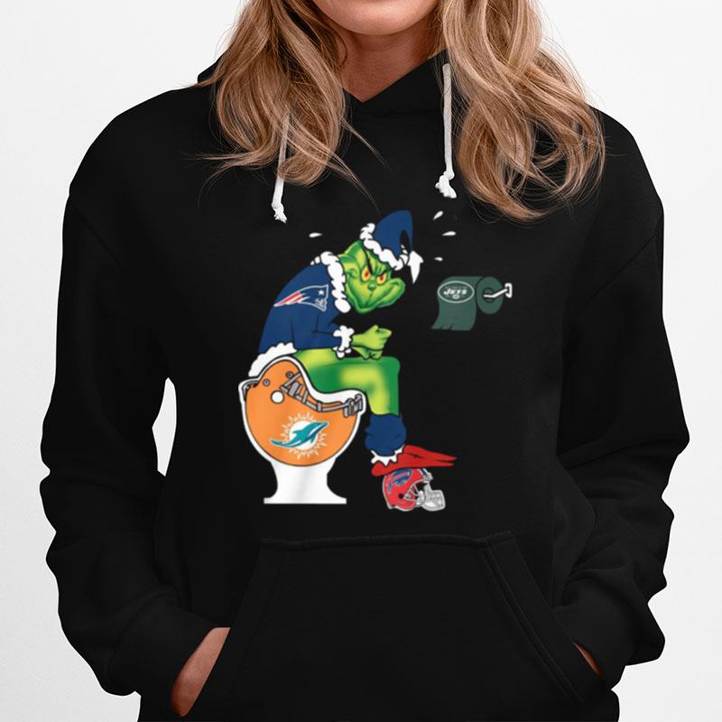 The Grinch New England Patriots Shit On Toilet Miami Dolphins And Other Teams Christmas Hoodie