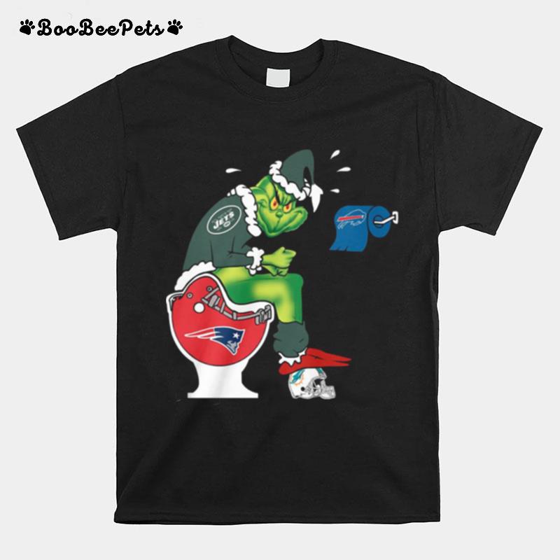The Grinch New York Jets Shit On Toilet New England Patriots And Other Teams Christmas T-Shirt