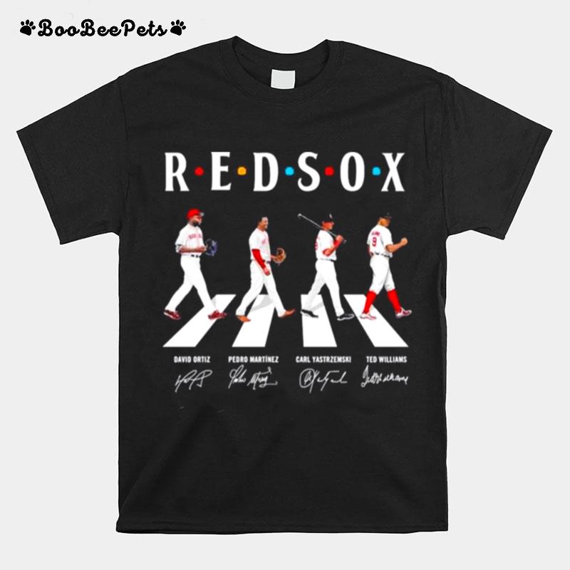 The Red Sox Baseball Team With Ortiz Martinez Yastrzemski And Williams Abbey Road Signatures T-Shirt