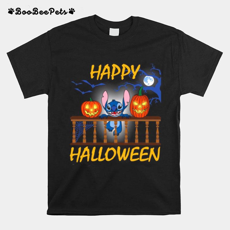 The Stitch And Pumkin Light Happy Halloween T-Shirt